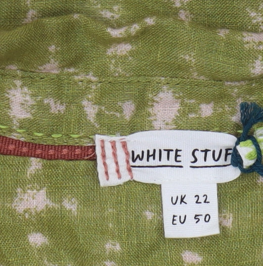 White Stuff Women's Green Linen Blouse UK 22 Collared