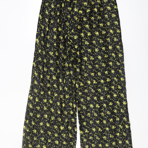 Topshop Women's Black Floral Wide-Leg Trousers S