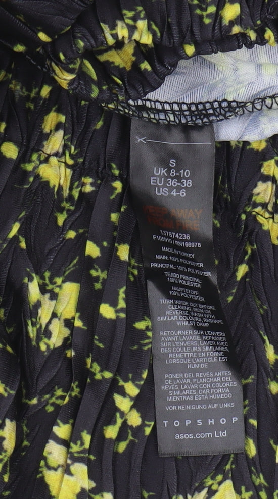 Topshop Women's Black Floral Wide-Leg Trousers S