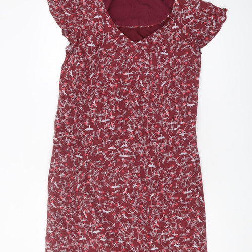 White Stuff Women's Red Dragonflies V-Neck Dress UK 12