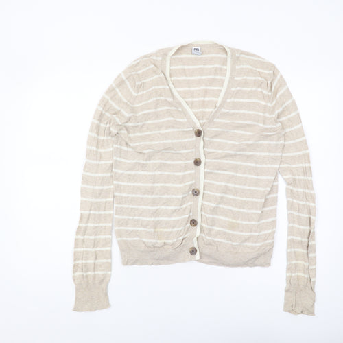 Gap Women's Beige Striped Cardigan Jumper L