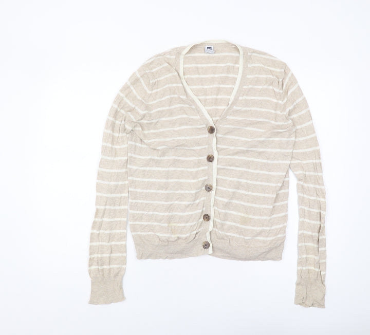 Gap Women's Beige Striped Cardigan Jumper L