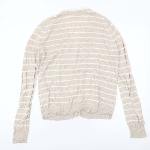 Gap Women's Beige Striped Cardigan Jumper L