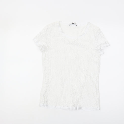 Laura Ashley Women’s White Lace T-Shirt, Size 8