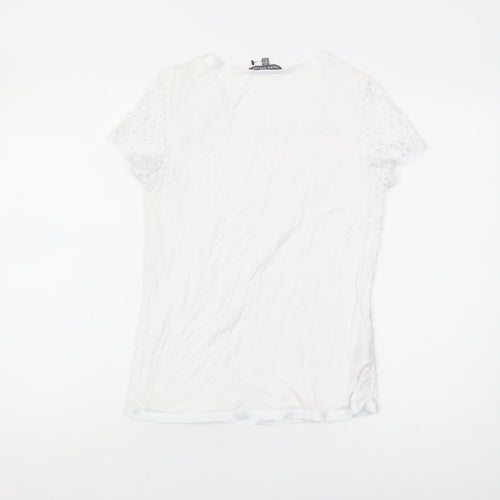 Laura Ashley Women’s White Lace T-Shirt, Size 8