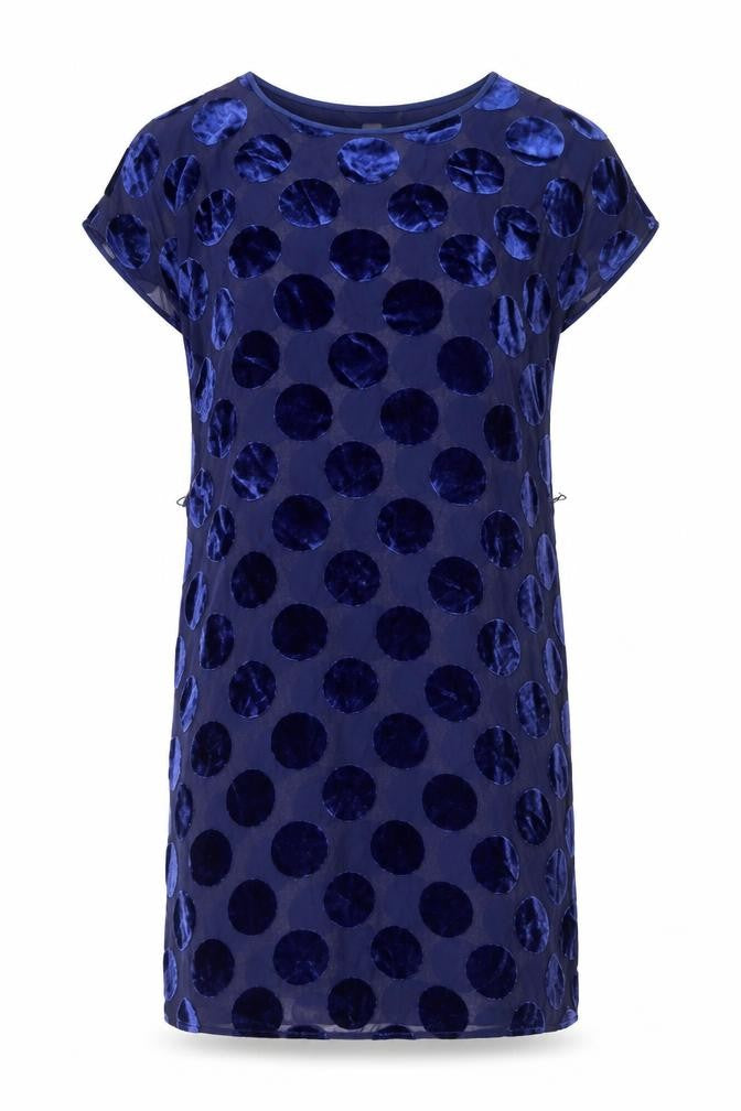 Front view of Boden Women's Blue Polka Dot Dress, size 10
