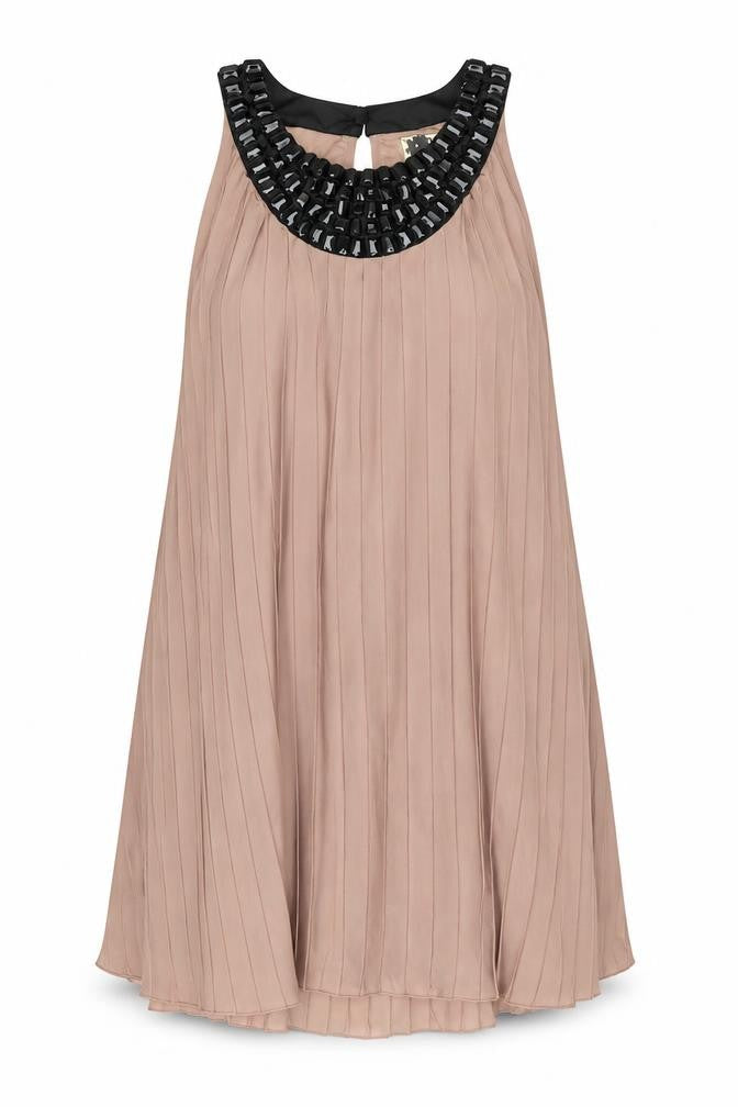 Front view of ICHI Women's Beige Sleeveless Dress, XS Size