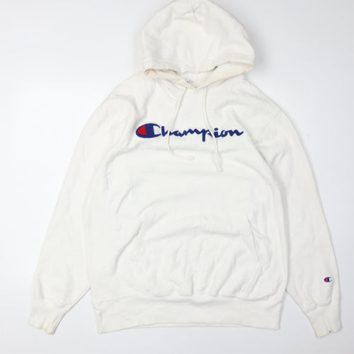 Champion Men's White Pullover Hoodie, Logo Accent