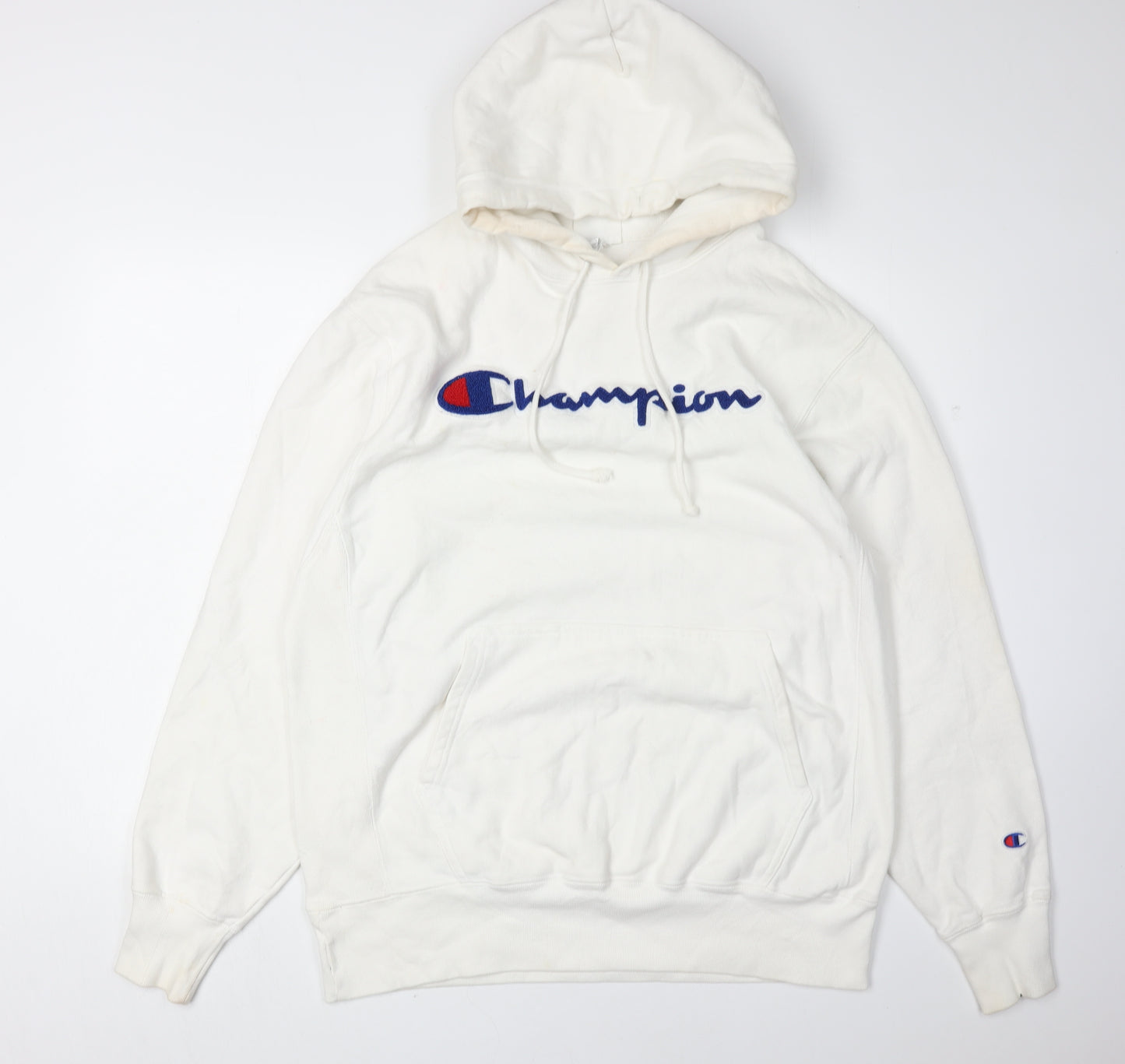 Champion Men's White Pullover Hoodie, Logo Accent