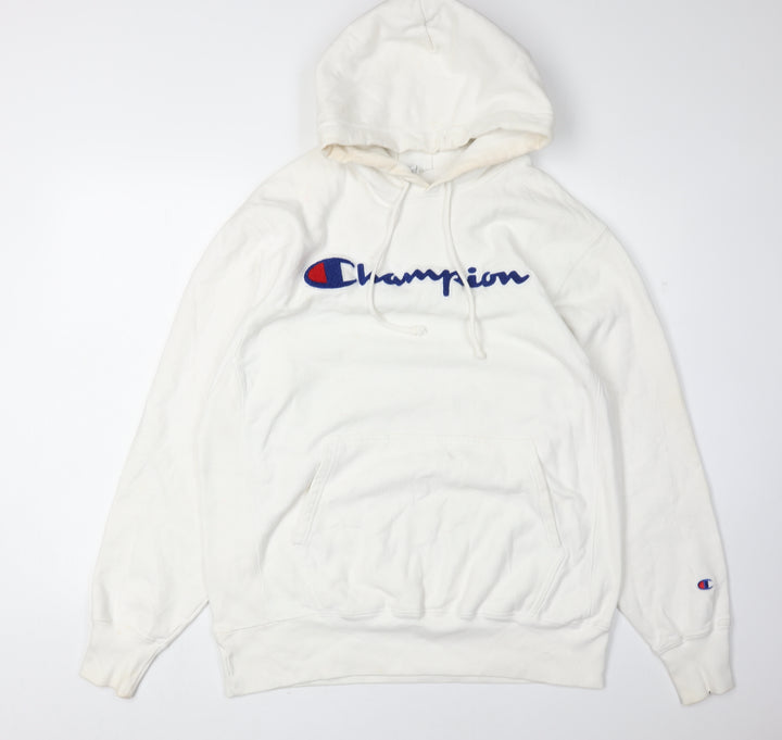 Champion Men's White Pullover Hoodie, Logo Accent
