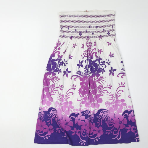 Debenhams Women's Purple Floral Strapless Dress Size 12