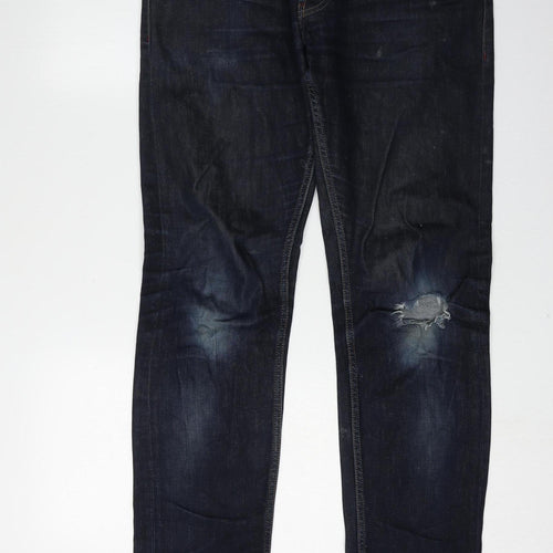 White Stuff Men's Blue 32R Straight Distressed Jeans