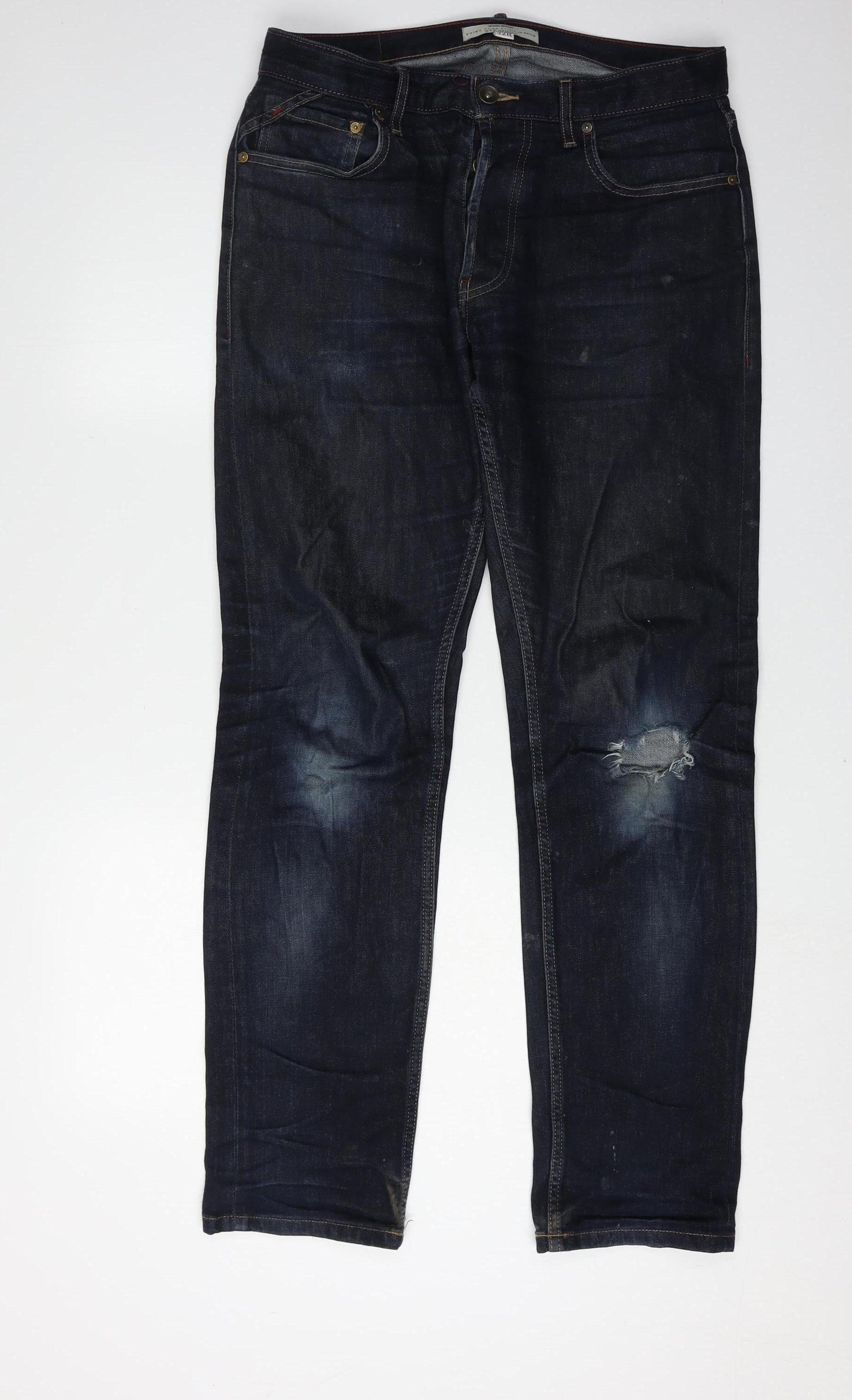 White Stuff Men's Blue 32R Straight Distressed Jeans
