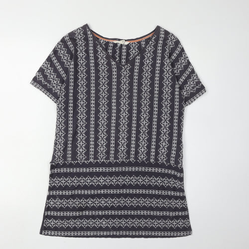 White Stuff Women's Blue Geometric Cotton T-Shirt