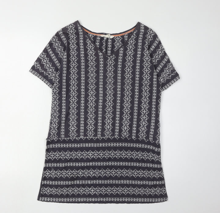White Stuff Women's Blue Geometric Cotton T-Shirt