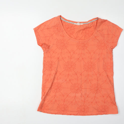 White Stuff Women's Orange Embroidered T-Shirt Size 10