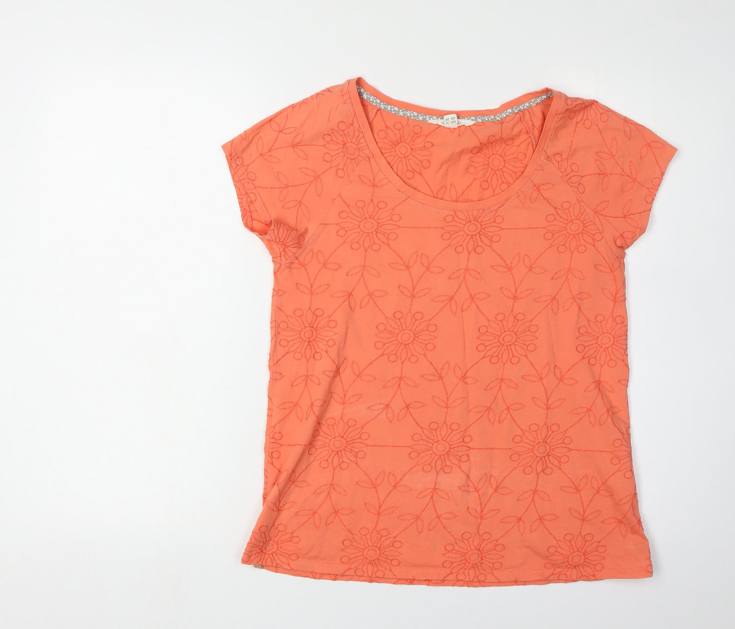 White Stuff Women's Orange Embroidered T-Shirt Size 10