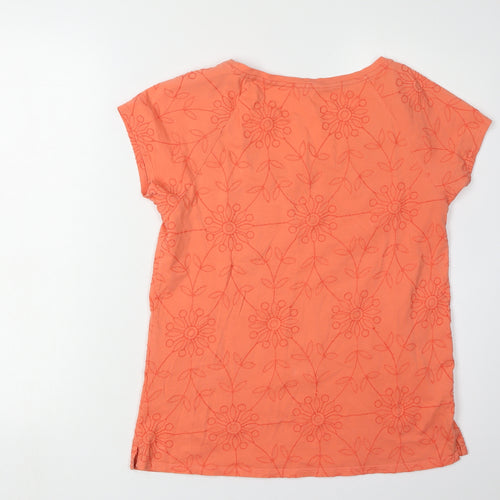 White Stuff Women's Orange Embroidered T-Shirt Size 10