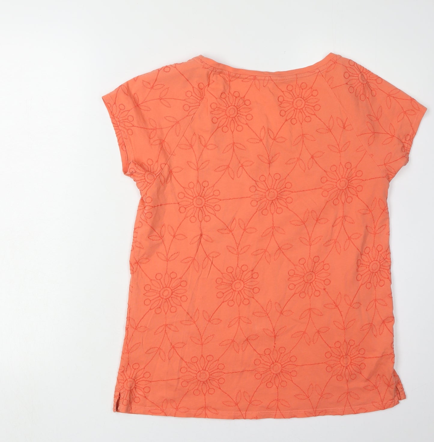 White Stuff Women's Orange Embroidered T-Shirt Size 10