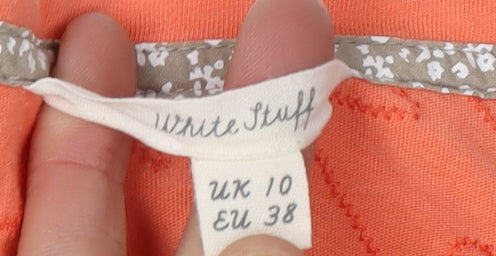 White Stuff Women's Orange Embroidered T-Shirt Size 10
