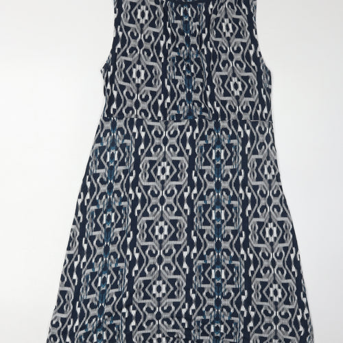 Fat Face Women's Blue Geometric Viscose Dress 16