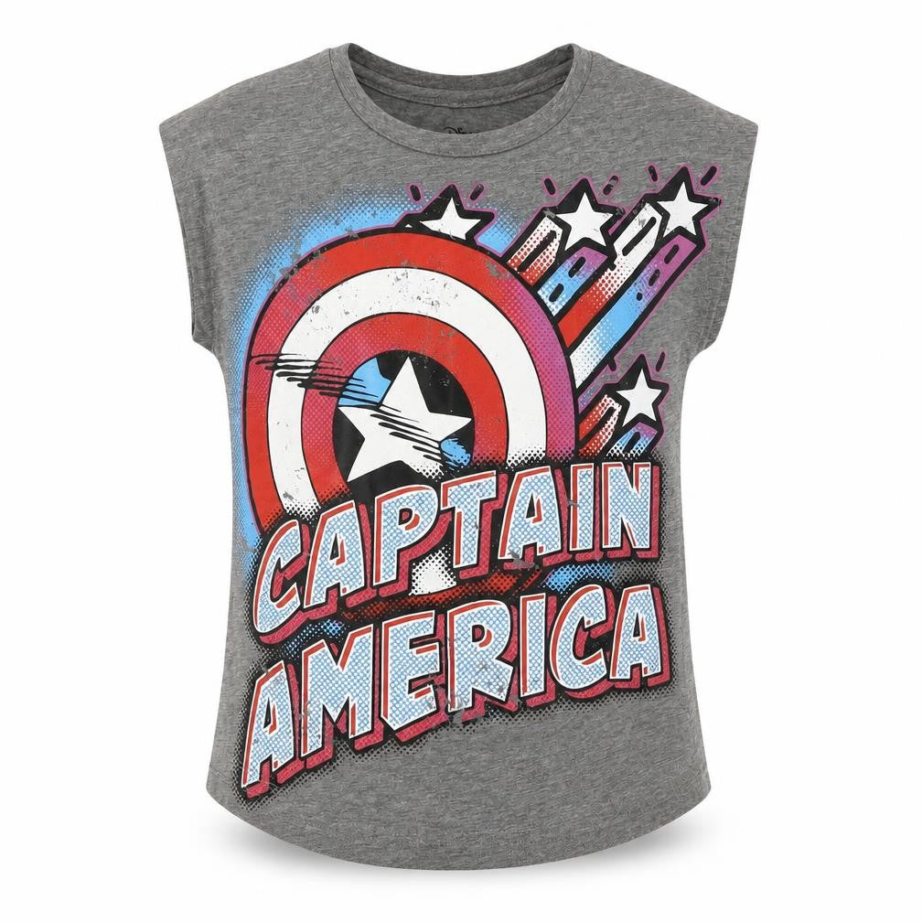 Disney Girls Grey Captain America Sleeveless T-Shirt 7-8 Years
