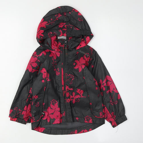 Tog24 Girls Floral Rain Coat, Black, 1 Year, Hooded Zip Jacket