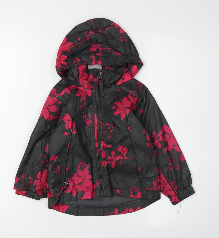 Tog24 Girls Floral Rain Coat, Black, 1 Year, Hooded Zip Jacket