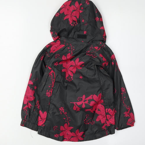 Tog24 Girls Floral Rain Coat, Black, 1 Year, Hooded Zip Jacket