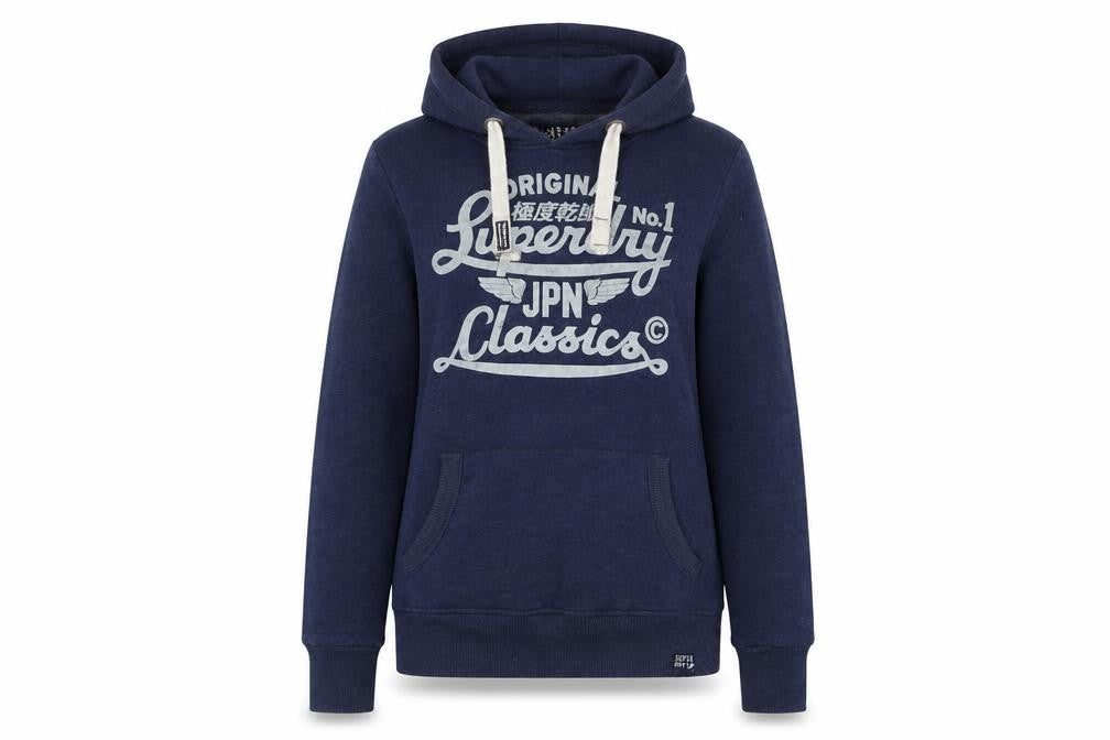 Front view of Superdry Women's Blue Hoodie, Medium, Classic Fit