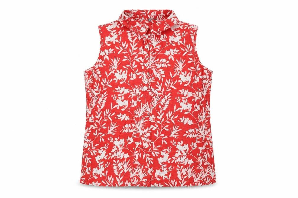 Front view of Laura Ashley Women's Red Floral Blouse, size 8