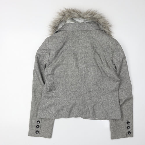 Planet Women's Grey Fur Trim Tweed Jacket Size 14