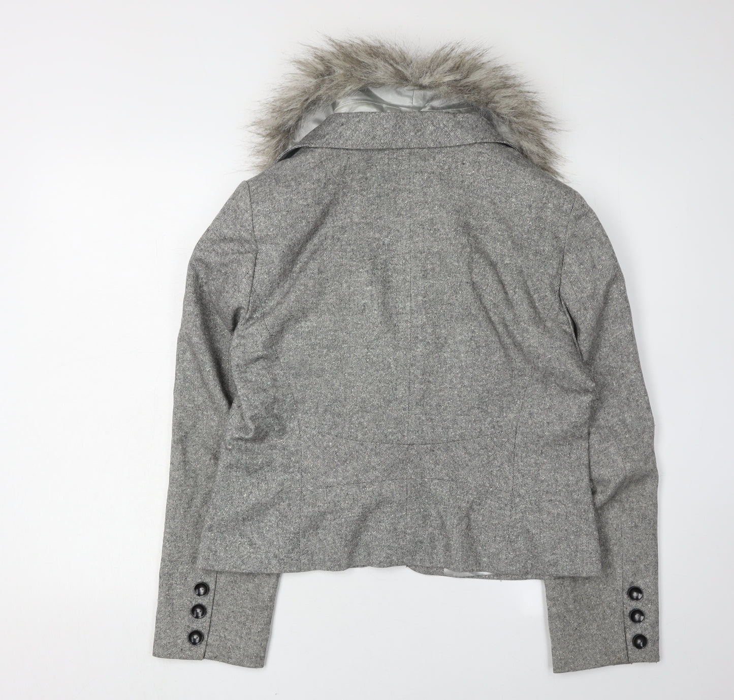 Planet Women's Grey Fur Trim Tweed Jacket Size 14