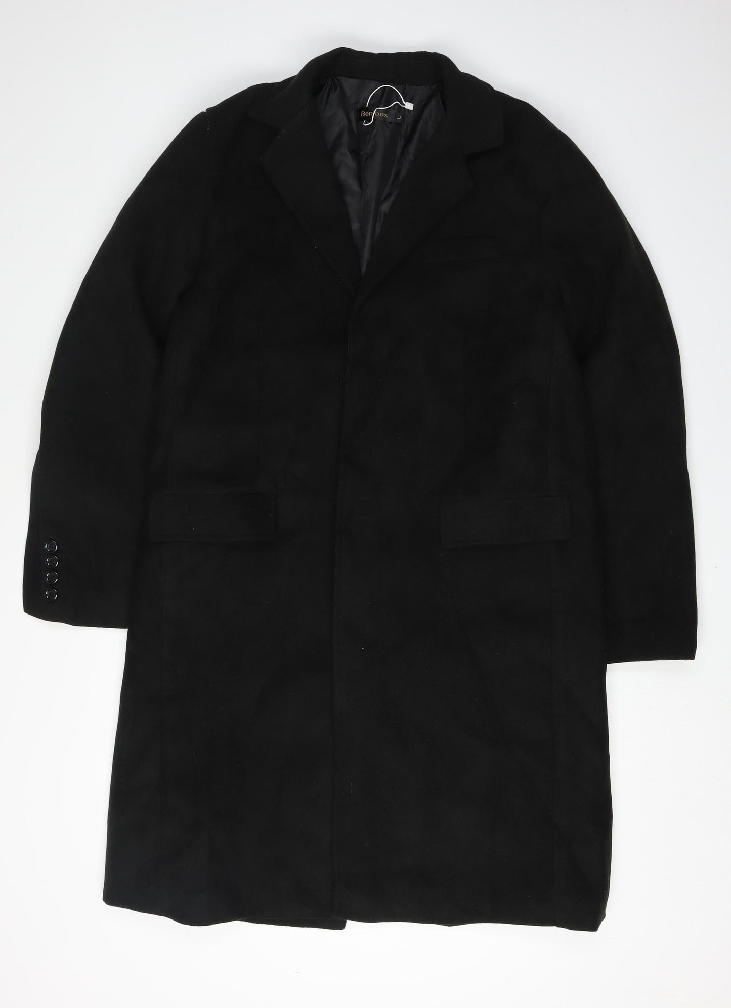 Benibos Black Unisex Long Wool Blend Coat L