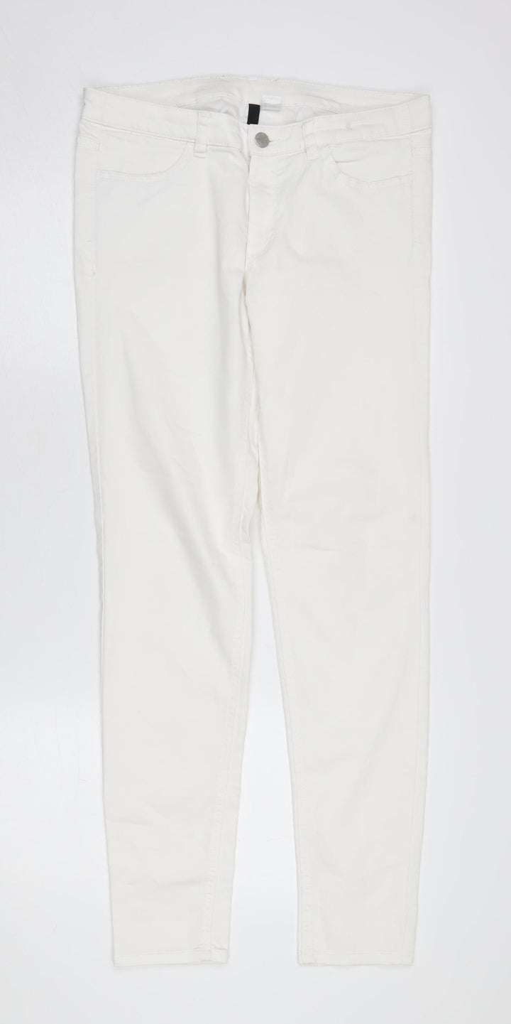H&M Women's White Skinny Jeans Size 16, Comfortable Cotton Blend