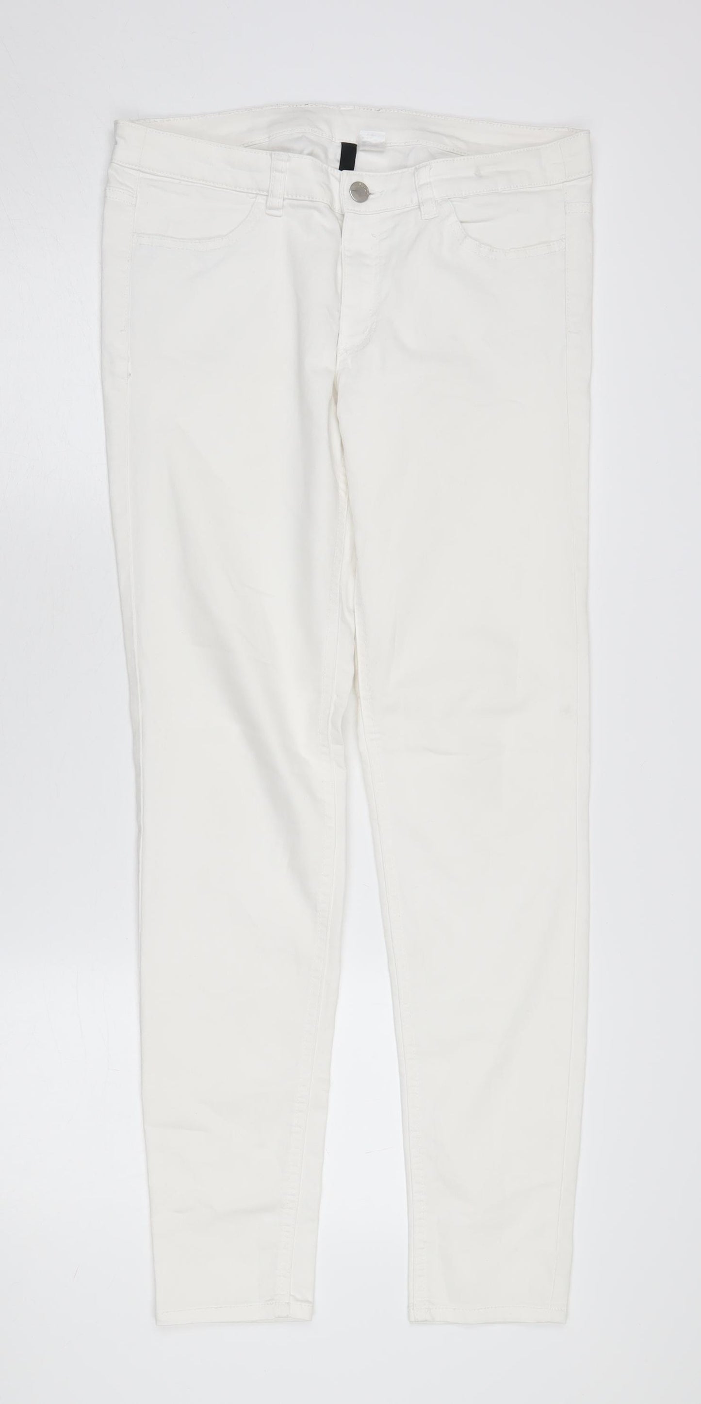 H&M Women's White Skinny Jeans Size 16, Comfortable Cotton Blend