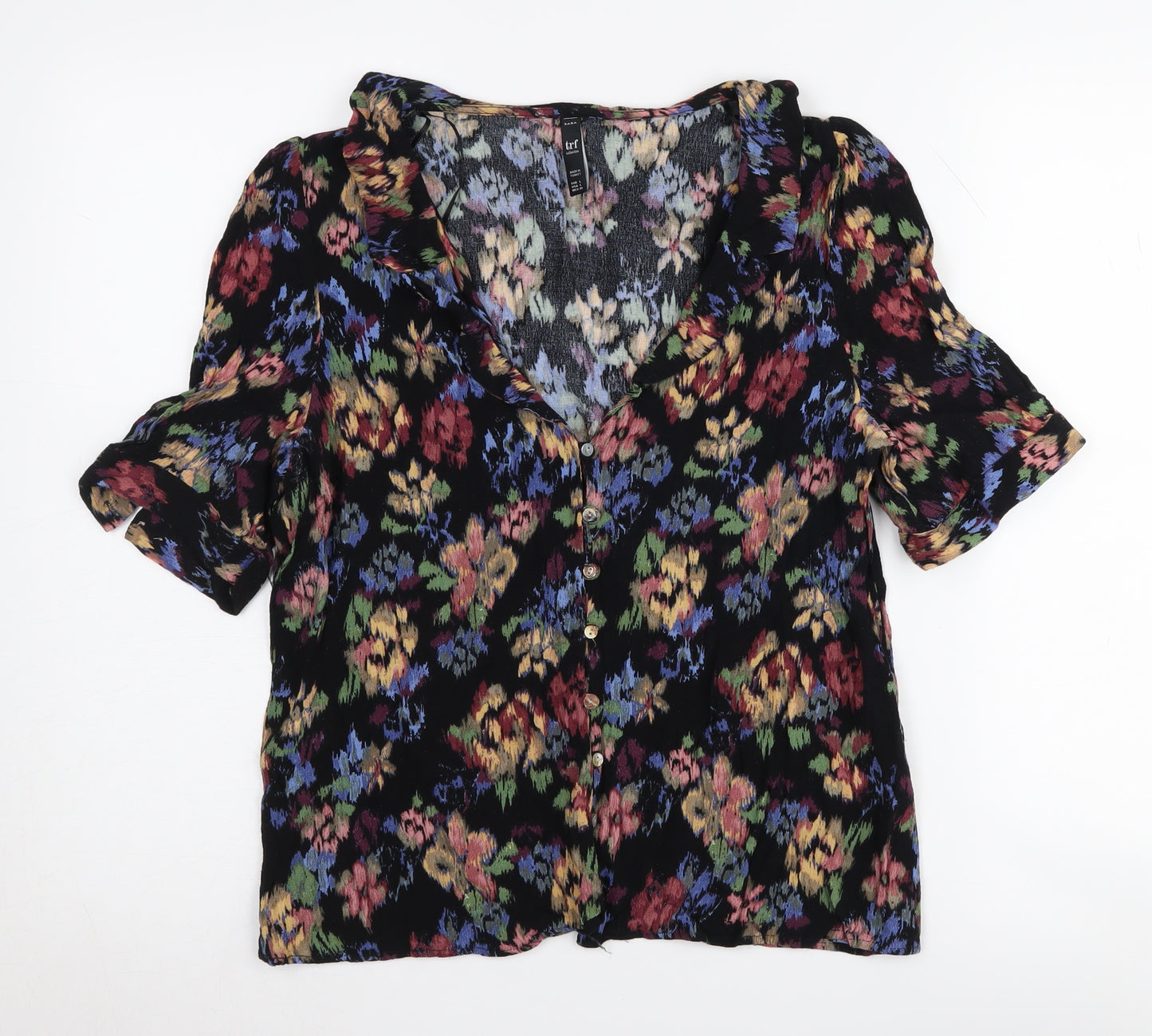 Zara Women's Multicoloured Floral Button-Up Shirt