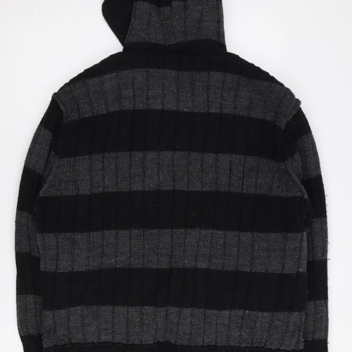 Pride And Soul Men's Black Grey Striped Hooded Jacket XL