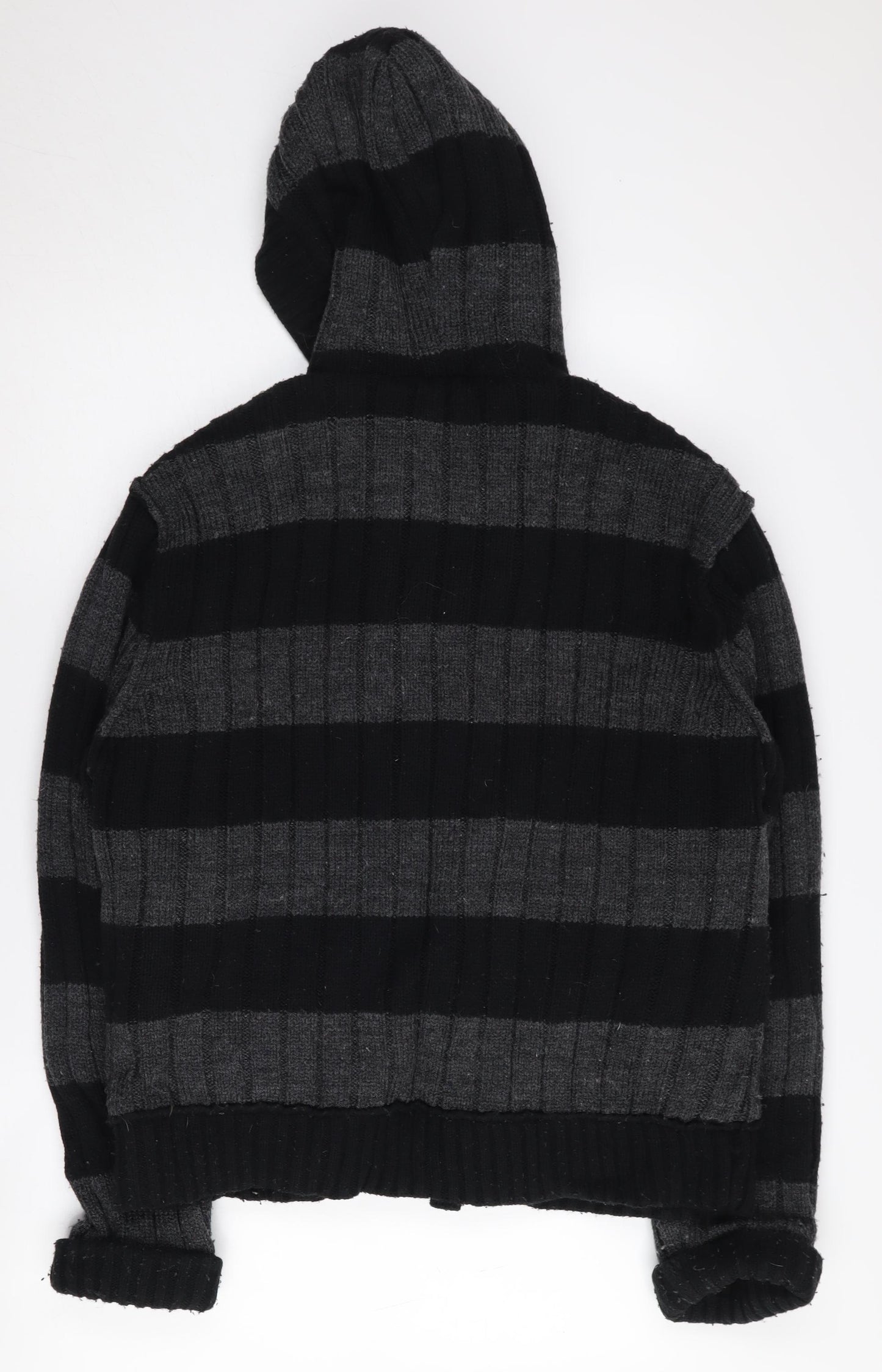 Pride And Soul Men's Black Grey Striped Hooded Jacket XL
