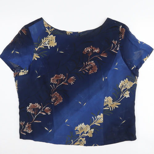 Lakeland Women’s Blue Floral Blouse, Size 16, Button Accent