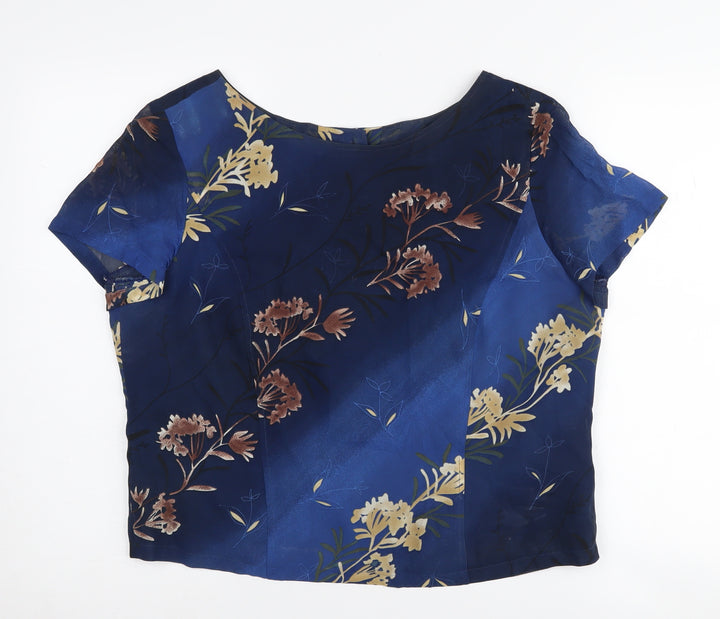 Lakeland Women’s Blue Floral Blouse, Size 16, Button Accent