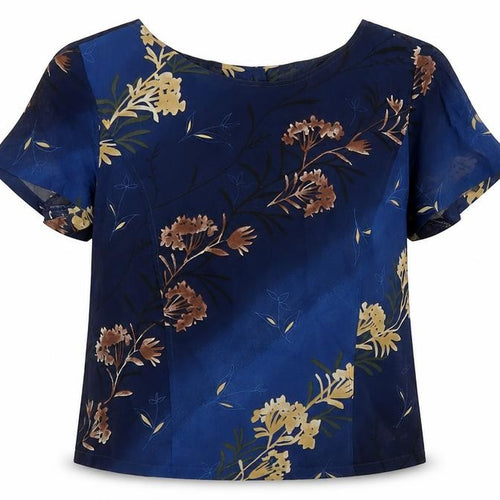 Lakeland Women’s Blue Floral Blouse, Size 16, Button Accent