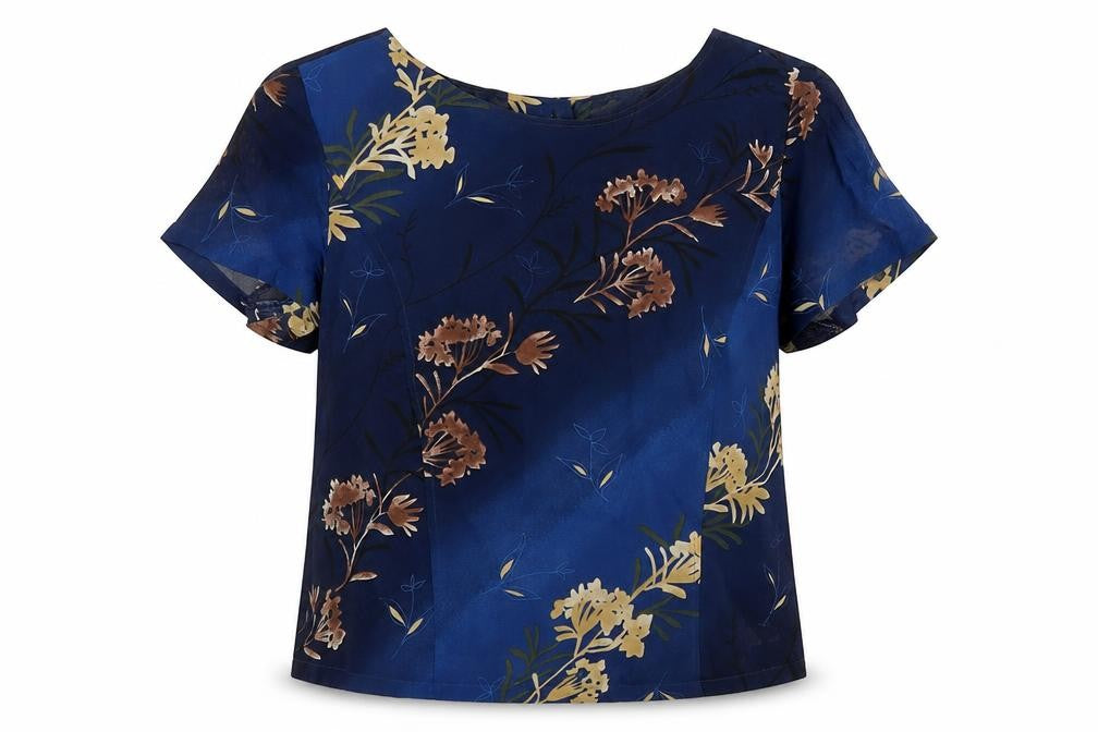 Lakeland Women’s Blue Floral Blouse, Size 16, Button Accent
