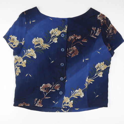 Lakeland Women’s Blue Floral Blouse, Size 16, Button Accent