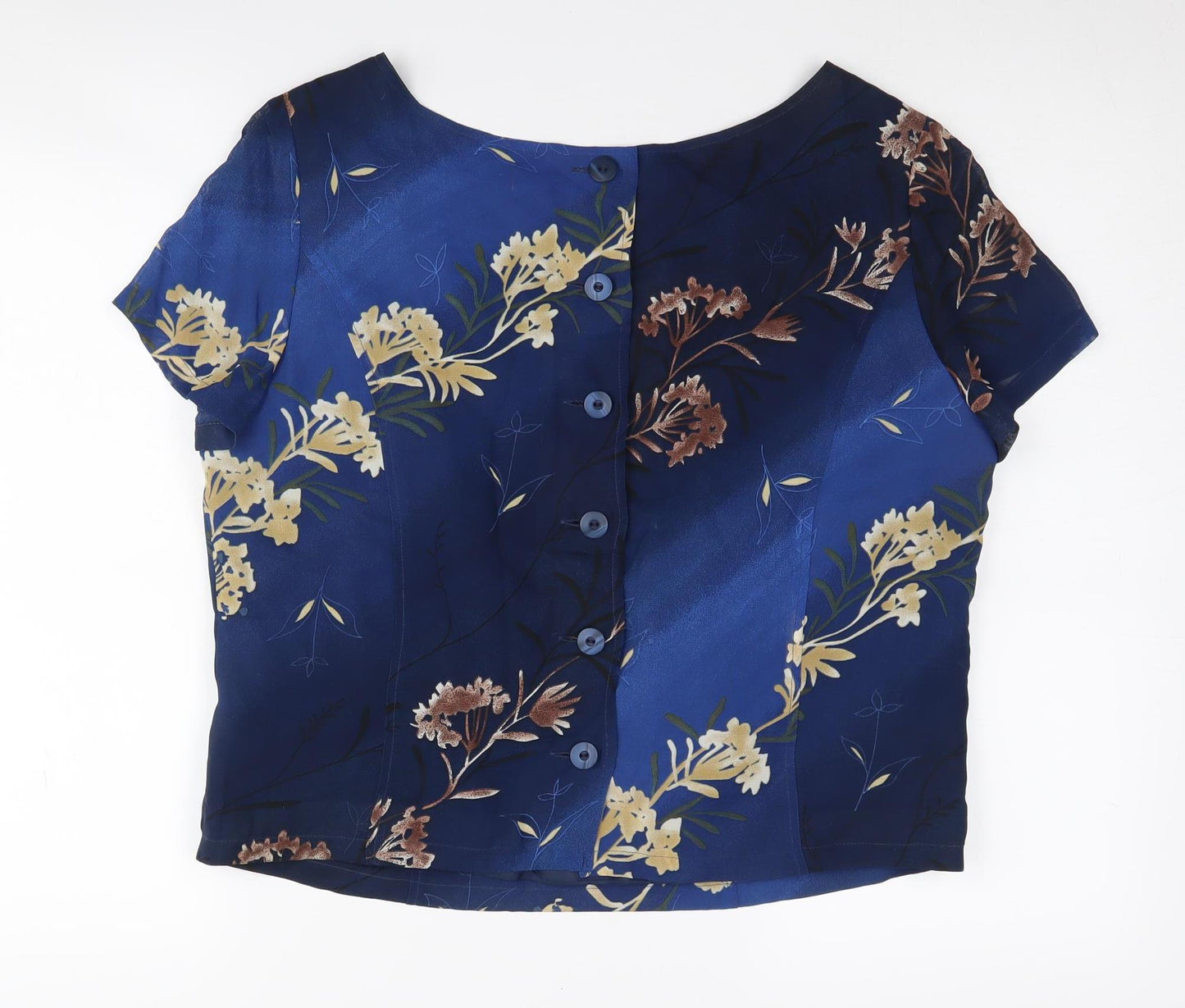 Lakeland Women’s Blue Floral Blouse, Size 16, Button Accent