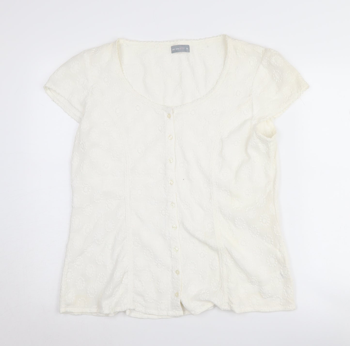 Per Una Women's White Blouse Size 16, Short Sleeve, Cotton