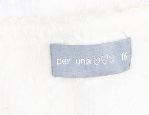 Per Una Women's White Blouse Size 16, Short Sleeve, Cotton