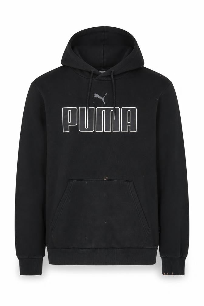 Front view of Puma Men's Black Medium Logo Pullover Hoodie