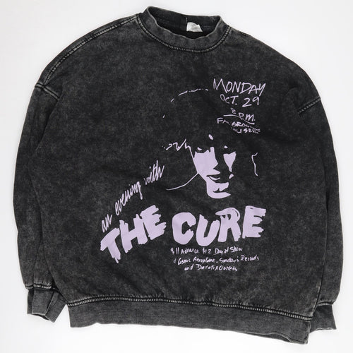 H&M Black Graphic Pullover Sweatshirt, S, Music Theme