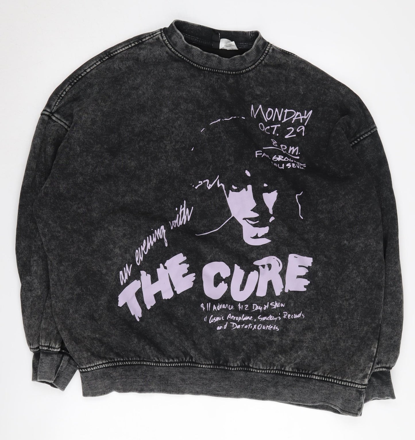 H&M Black Graphic Pullover Sweatshirt, S, Music Theme